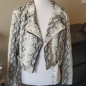NWT Cropped Snakskin Leather Biker Jacket
